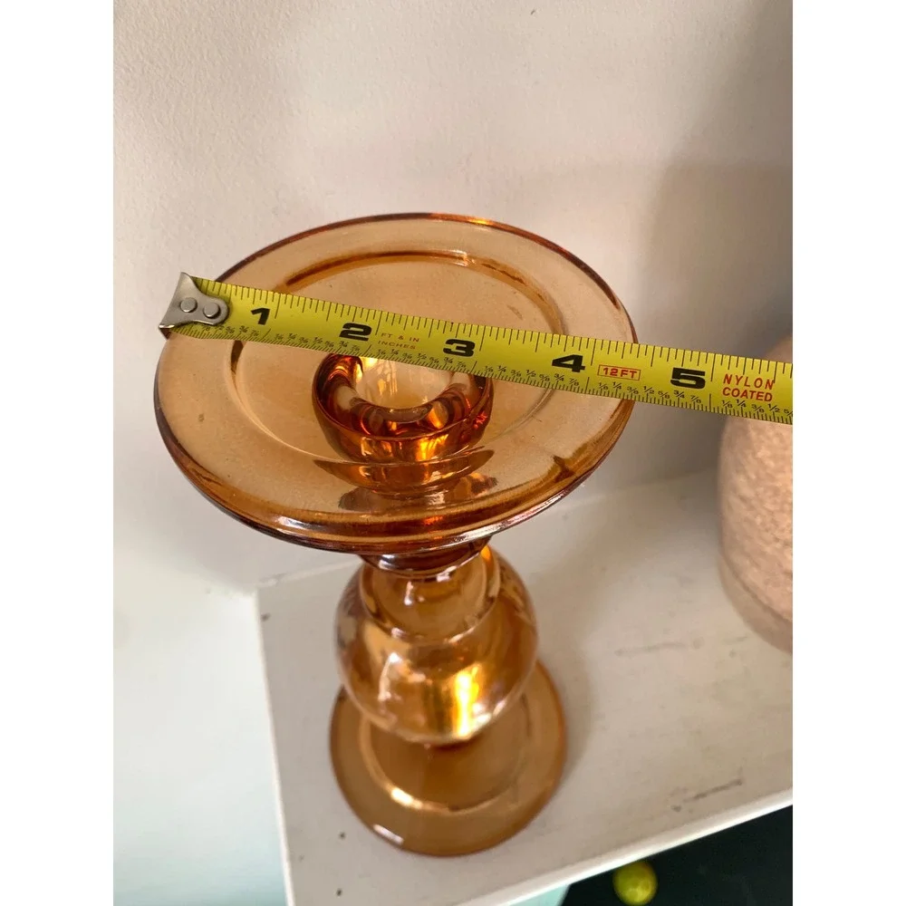 Z‎ Gallerie Caprise Amber Glass Pillar Candle Holder Mid Century Modern Decor 9